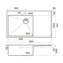 Omoikiri Akisame 86-L Side-LG нерж. сталь/светлое золото