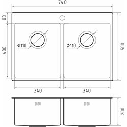 Rivelato Rinox 7450 2В PVD black нерж.сталь 2 чаши 740*500*200 мм